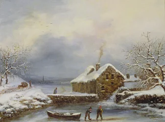 Frozen River Scene with Figures